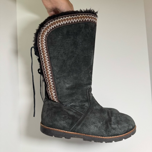 Lamo Madelyn Black Mid Calf Winter Suede Leather Boots 8 - Picture 1 of 12
